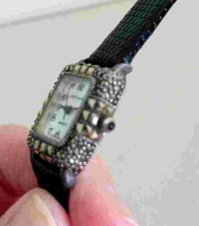 ENDS 4/26--Judith Jack Marcasite Watch MOP Face 925 Sterling Case Leather Strap