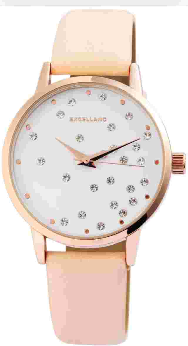 Watch Wrist Women's Bracelet Faux Leather Gold Rose Beige Rhinestone Glitter