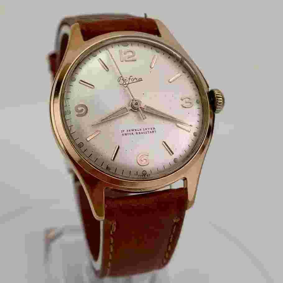 Vintage Bifora Mens Watch 1940s 50s Rose Gold Filled 934 SCI / Dugena 704 cal.