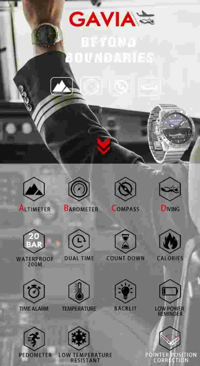 NORTH EDGE Men Watch Waterproof 50M Stainless Steel Barometer Compass Altimeter