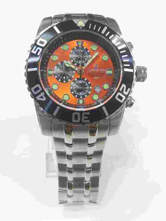 Sartego SPC55 Stainless Steel Ocean Master Diver Chronograph Orange Dial Black Bezel