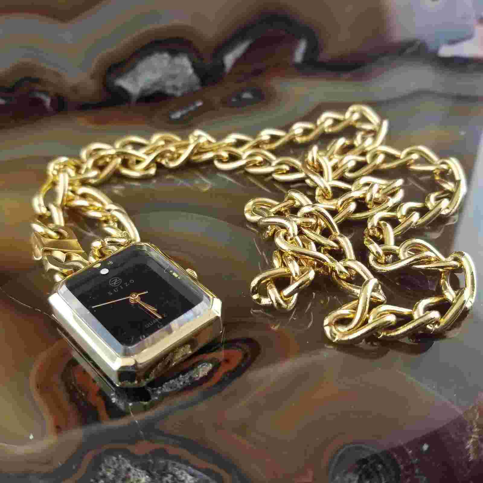 Vintage Gold Suizo Pendant Watch Necklace Japan