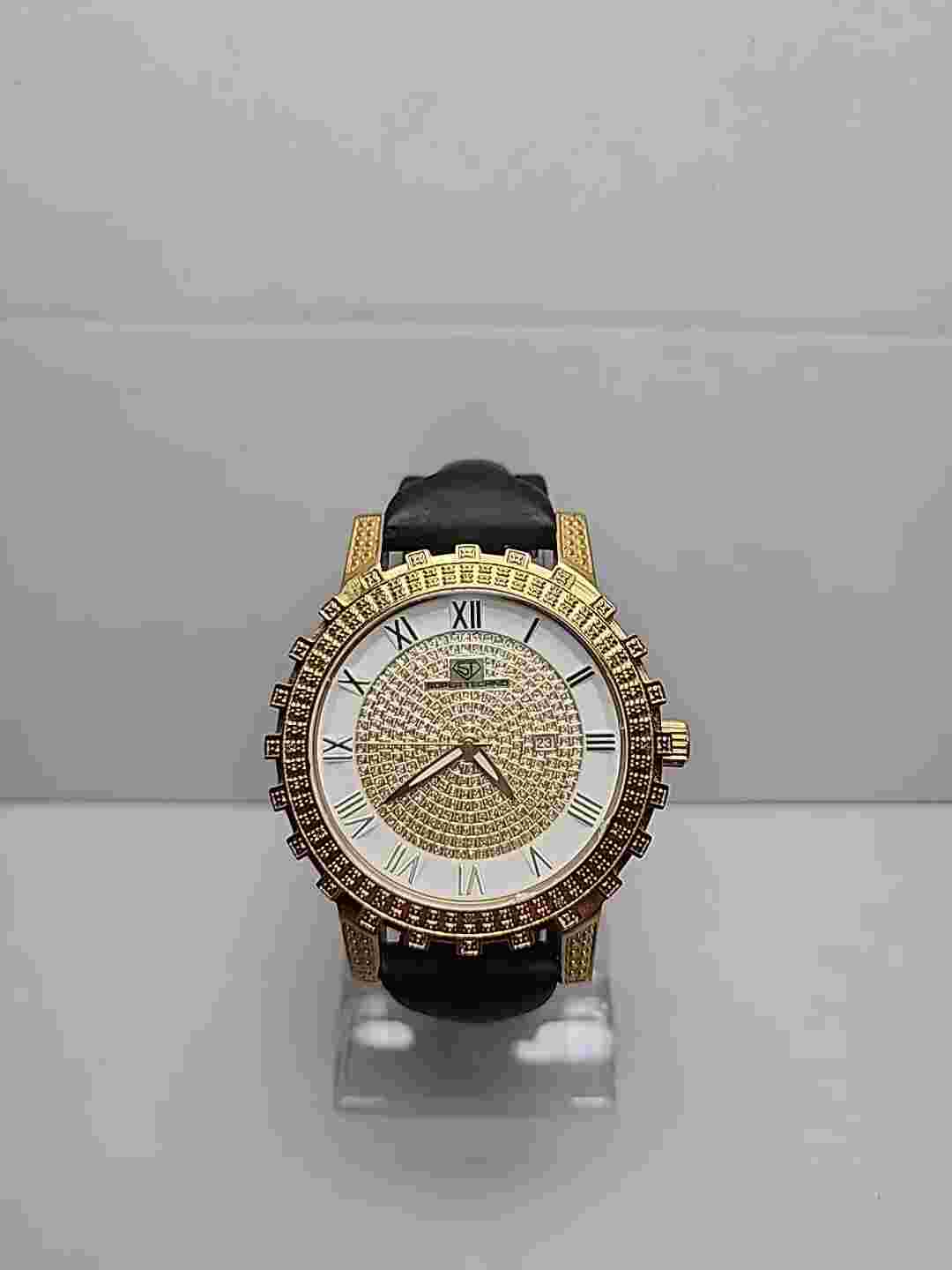 Mens Super Techno 49mm Date Watch Gold Plated Genuine Diamond Joe Rodeo Band