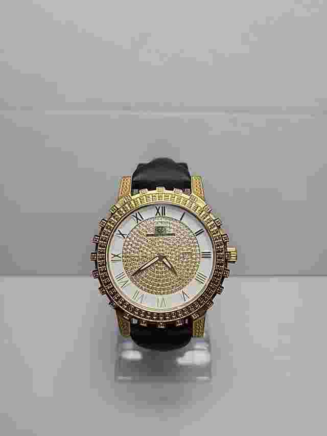 Mens Super Techno 49mm Date Watch Gold Plated Genuine Diamond Joe Rodeo Band