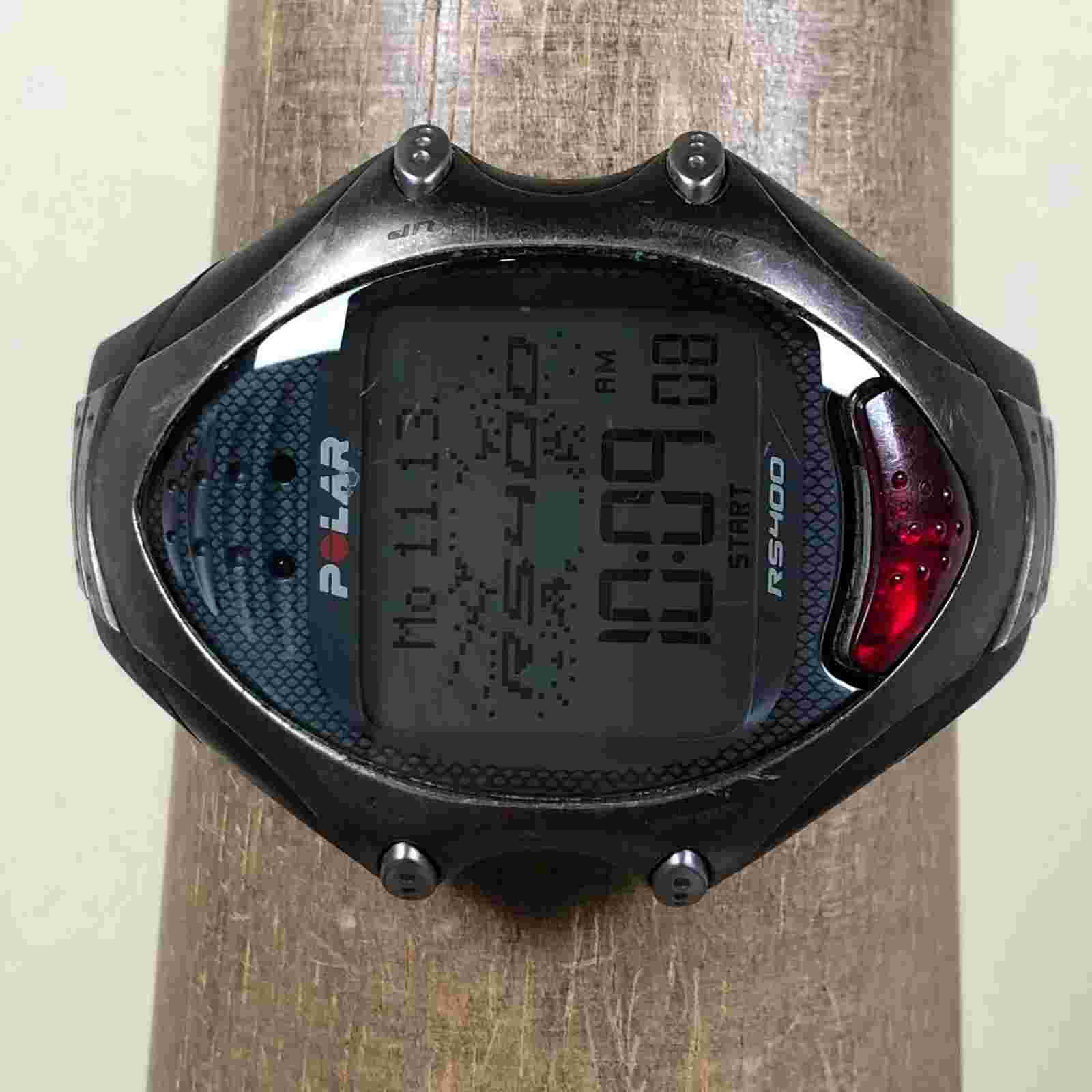 Polar Men RS400 Heart Rate Monitor Gray Rubber 44mm Quartz Digital Watch 7 3/4"