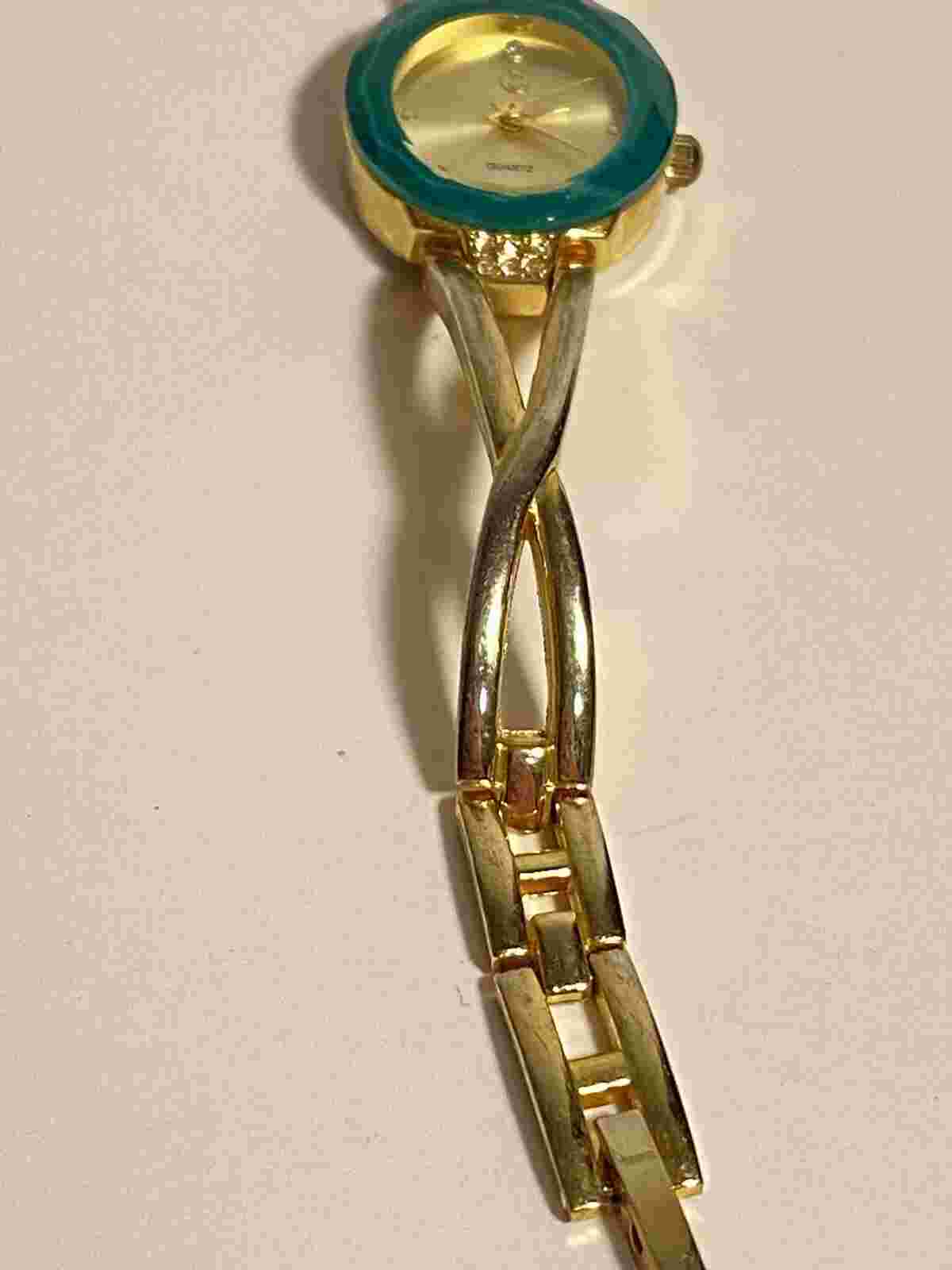 Liz Claiborne Diamond amazonite Gold Tone Watch Womens Gold Indexes needs batt