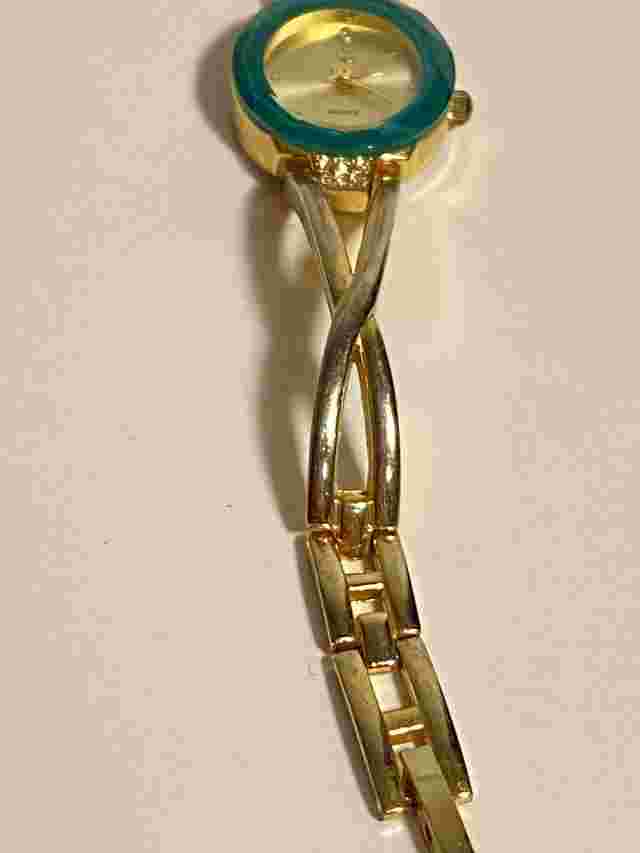 Liz Claiborne Diamond amazonite Gold Tone Watch Womens Gold Indexes needs batt