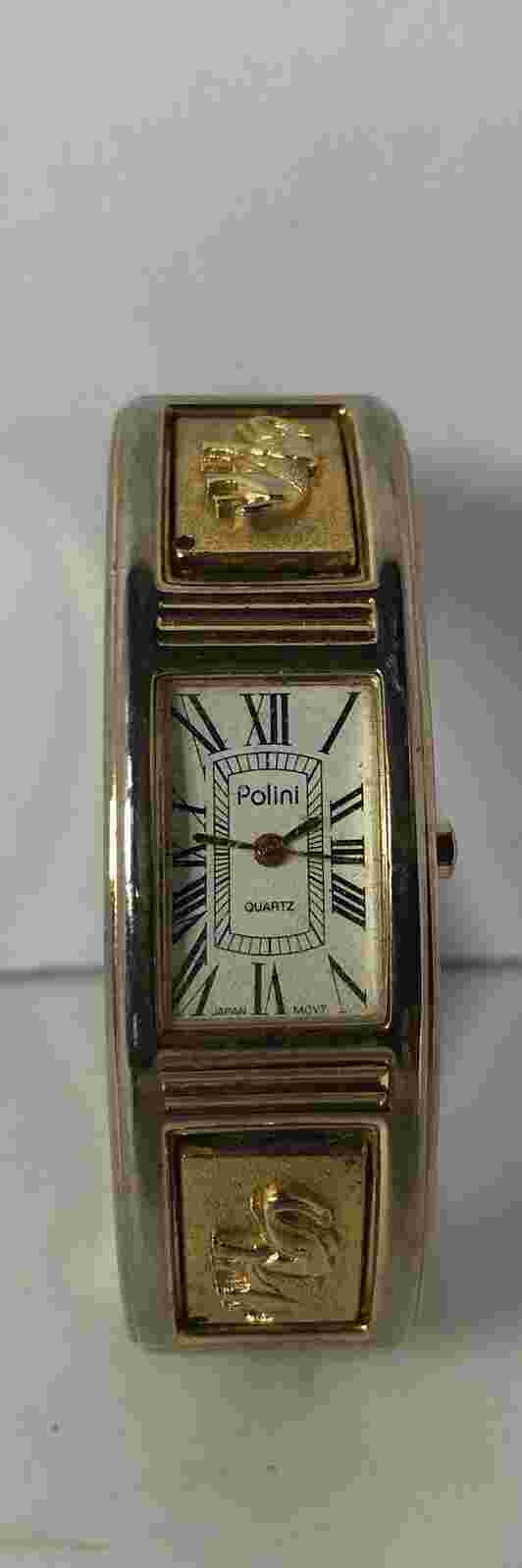 VTG Polini Quartz Watch, Japan MOVT. Gold Elephannt Band Design P391 Not Tested