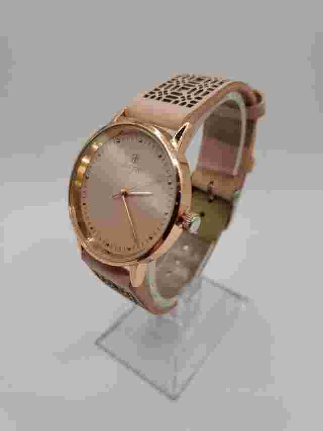 Decree Ladies Fashion Quartz Watch 36mm Round Gold Tone Beige Faux Leather