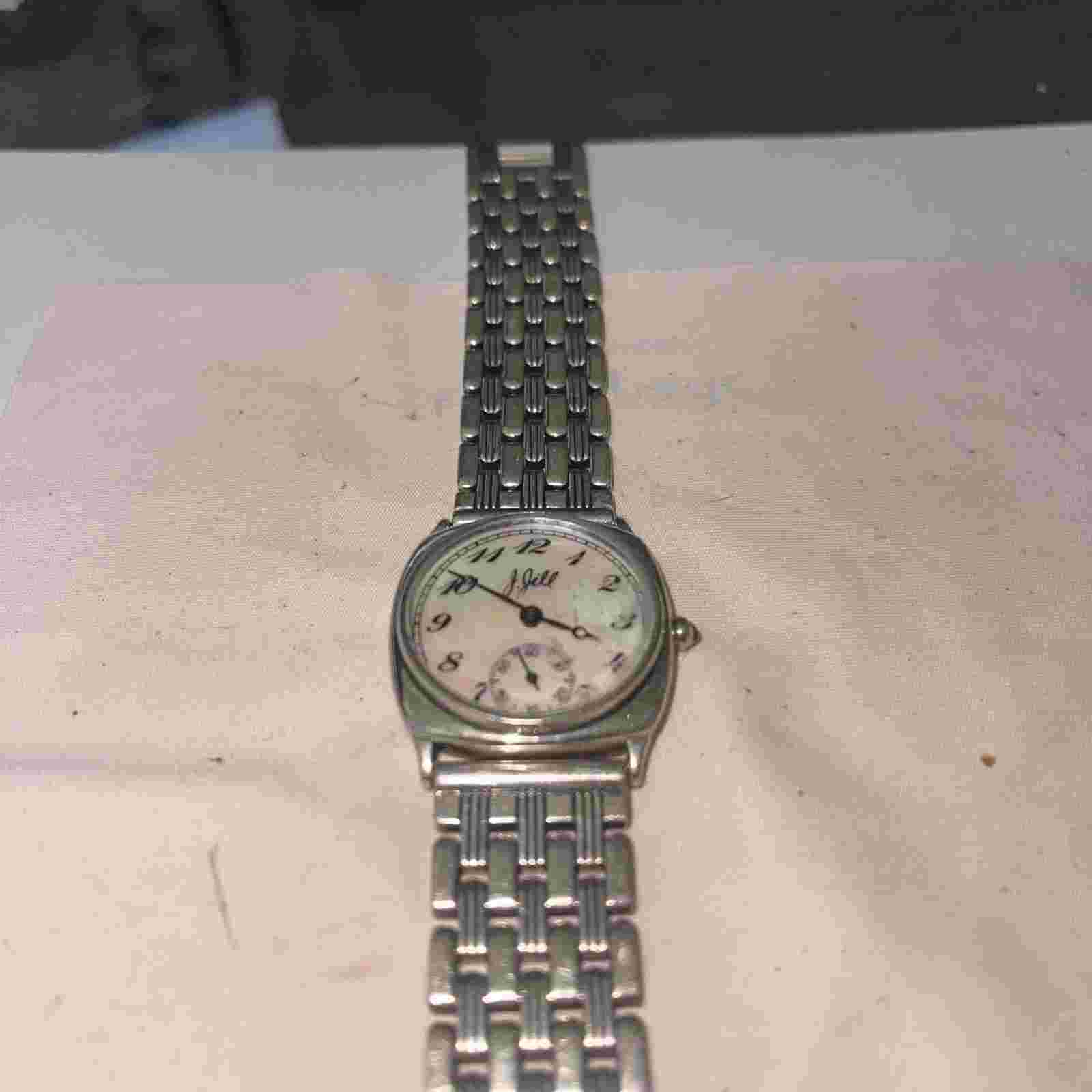 VTG J. Jill Quartz Watch Unisex Silver Small Second MOP Working 7"