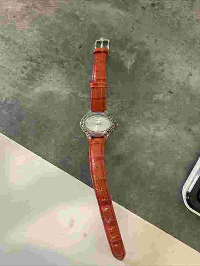 Judith Jack Orange Leather and Marcasite Watch