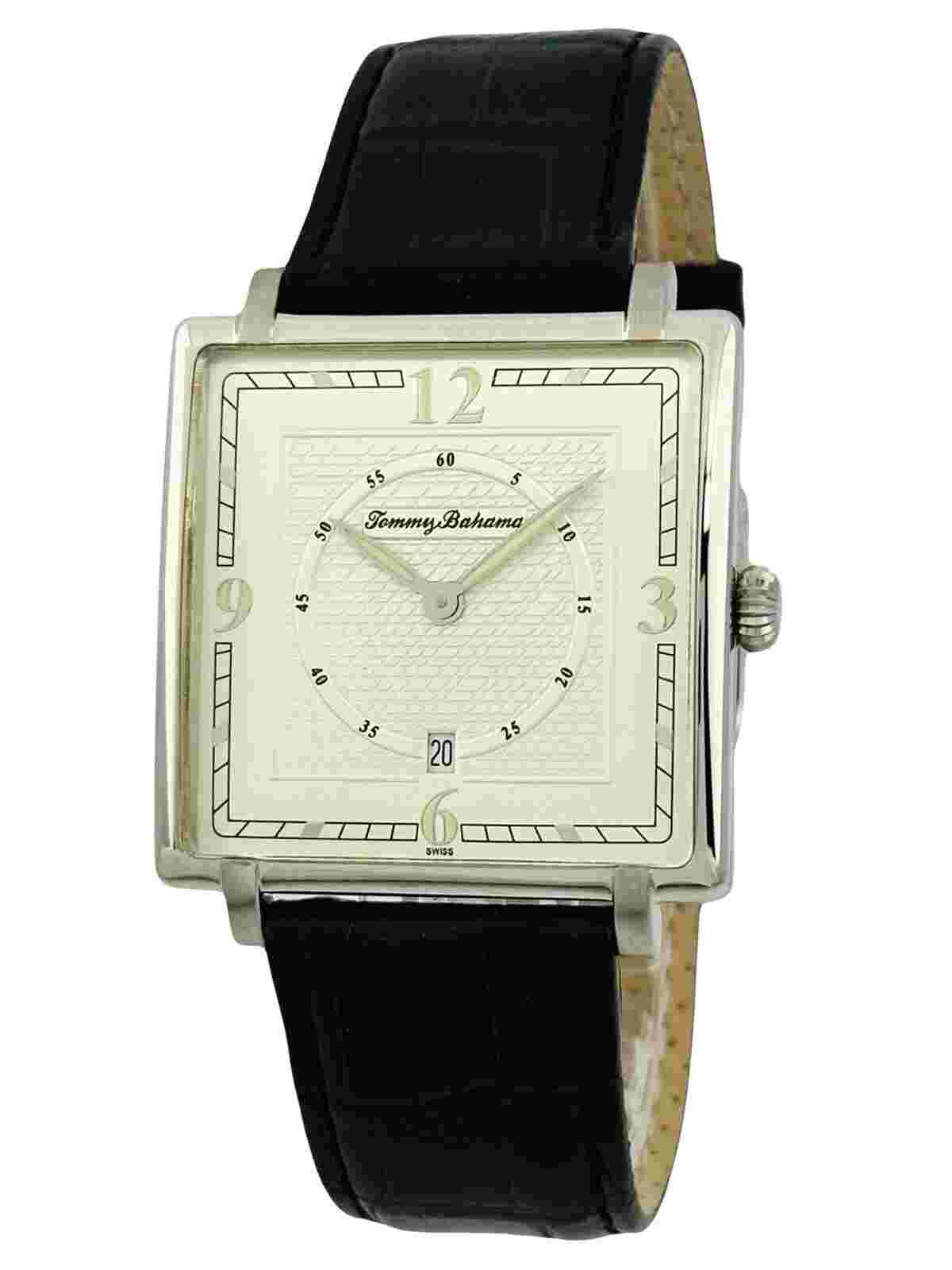 Tommy Bahama TB1054 Spray Dial Black Croco Textured Leather Square Shape Watch