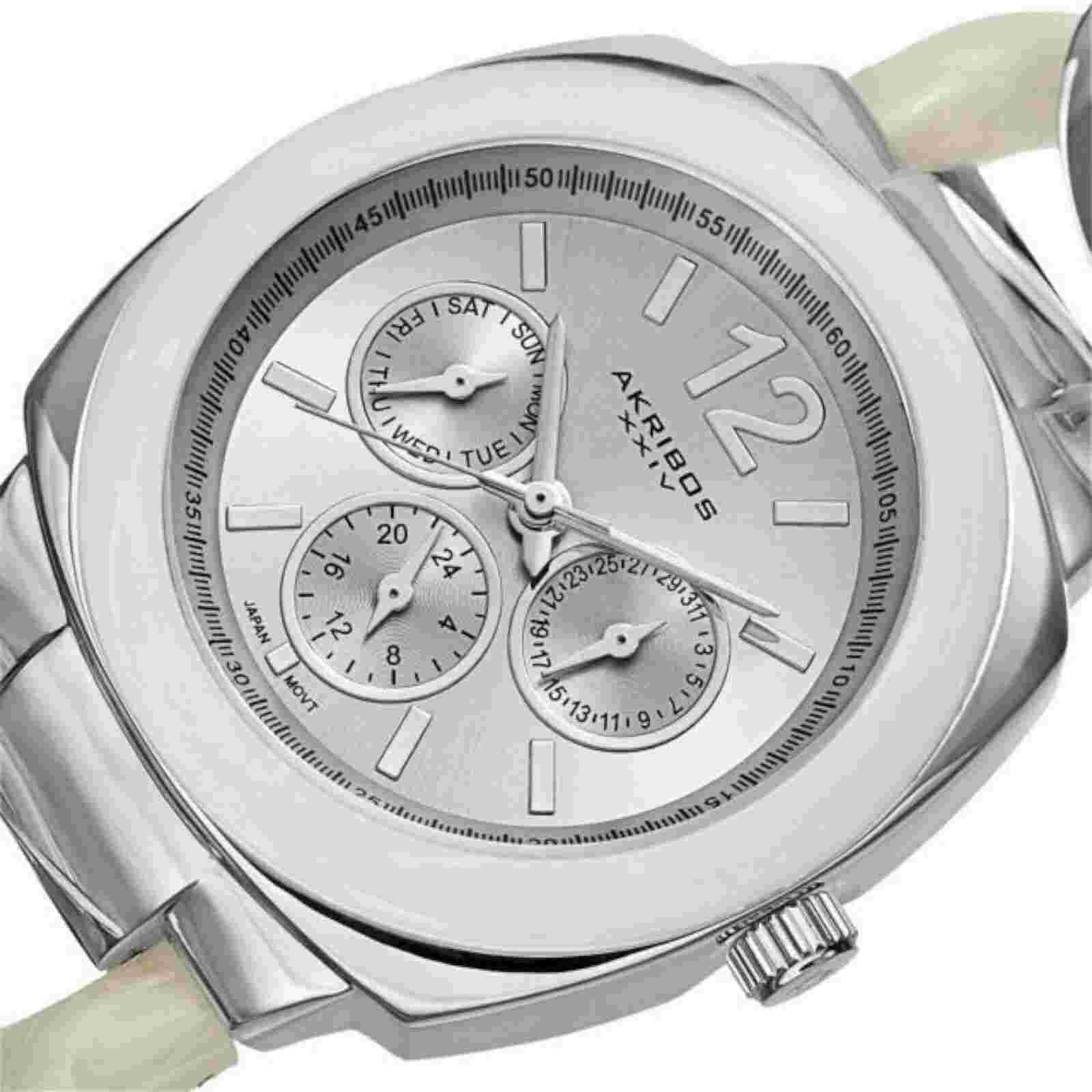 NEW Akribos AK641SS Womens Ultimate MultiFunction Silver/White Twist Chain Watch