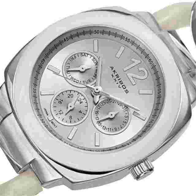 NEW Akribos AK641SS Womens Ultimate MultiFunction Silver/White Twist Chain Watch