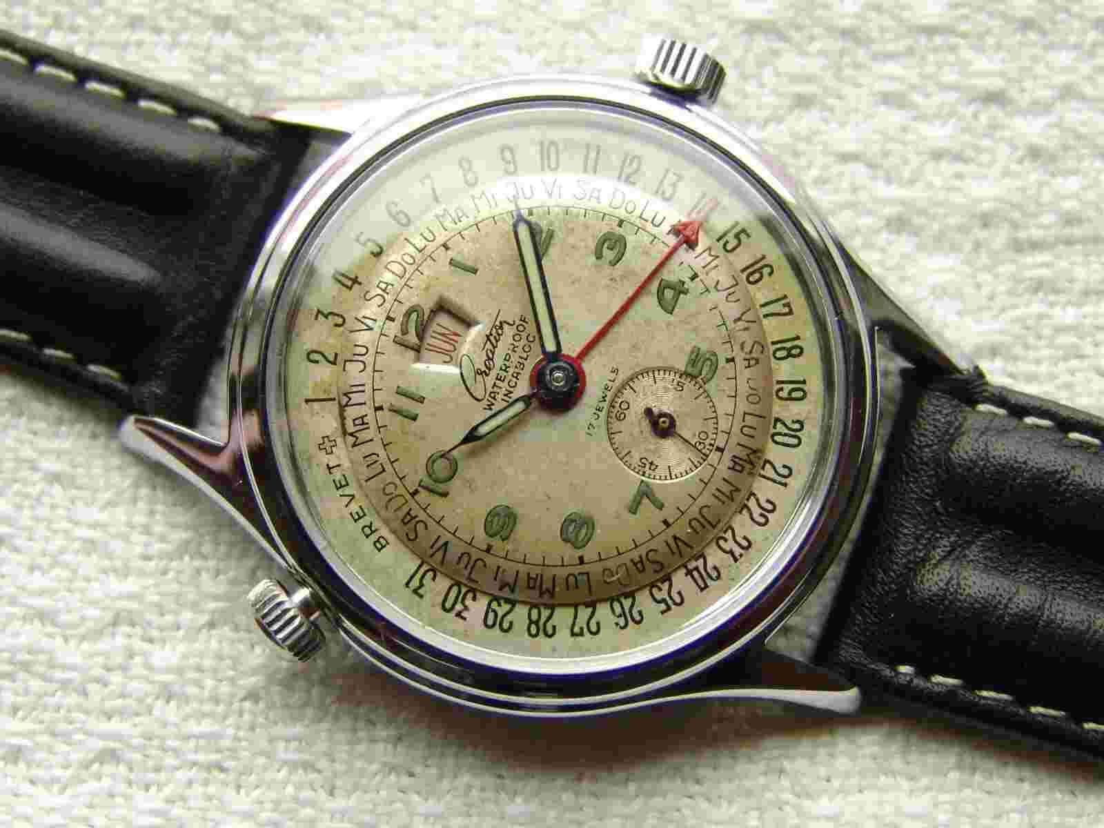 Vintage 37mm ELOGA DATE-O-GRAPH calendar WATCH military style WWII ERA