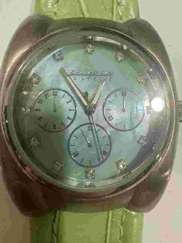Joan Rivers Classic Watch Lime Green Croc Leather Pearlized Cubic Zirconia Face