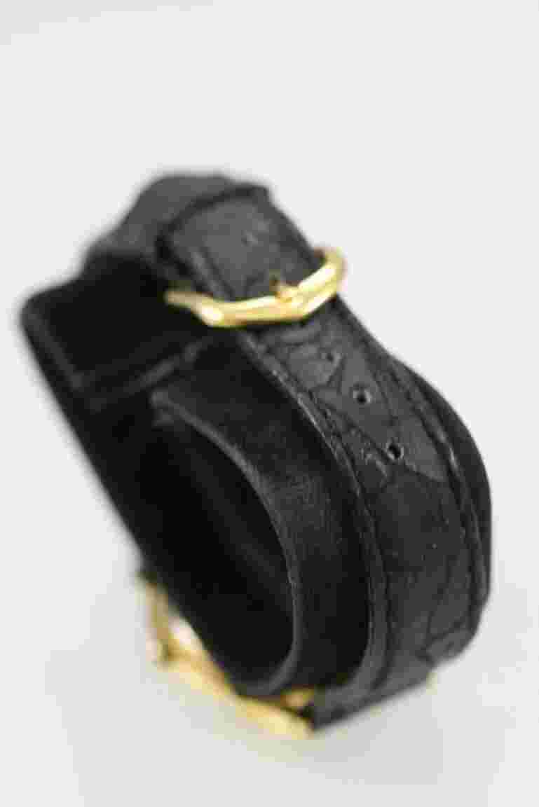 LA Express Women Watch Gold Stainless Steel WR Black Leather Battery Quartz