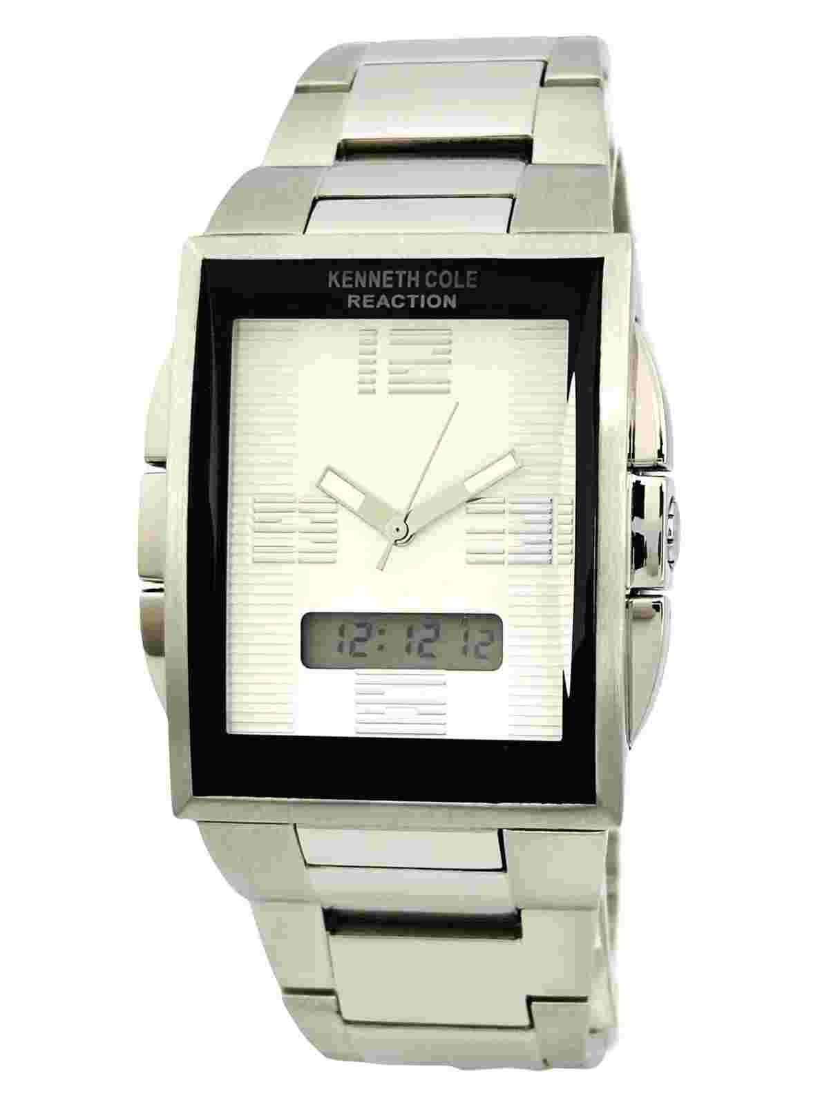 Kenneth Cole KC3721  Rectangle DualAnalog & Digital Stainless Steel Chunky Watch