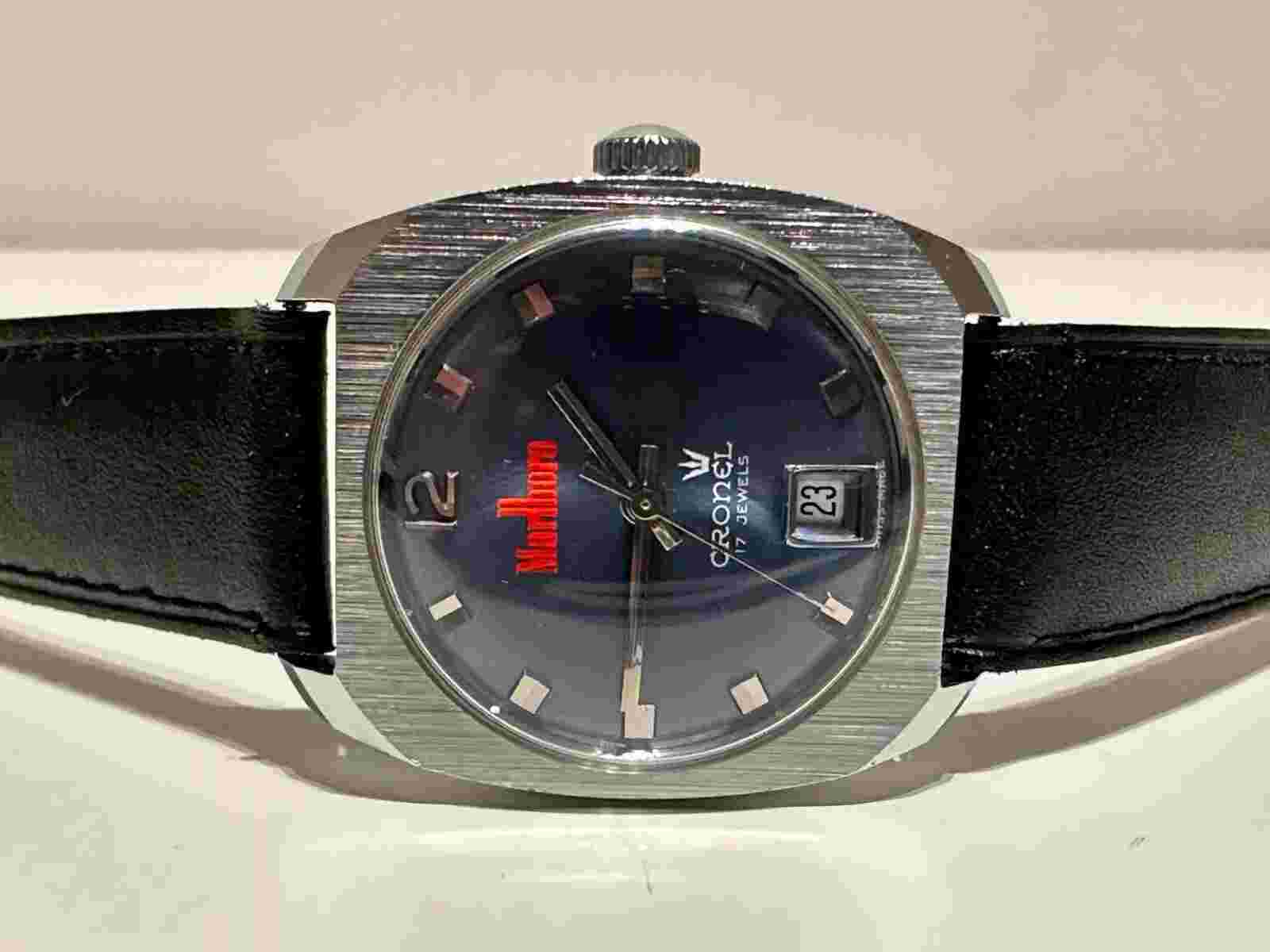 VINTAGE RARE SWISS ADVERTISING OF CIGARETTES "MARLBORO" MEN'S WATCH "CRONEL" 17J