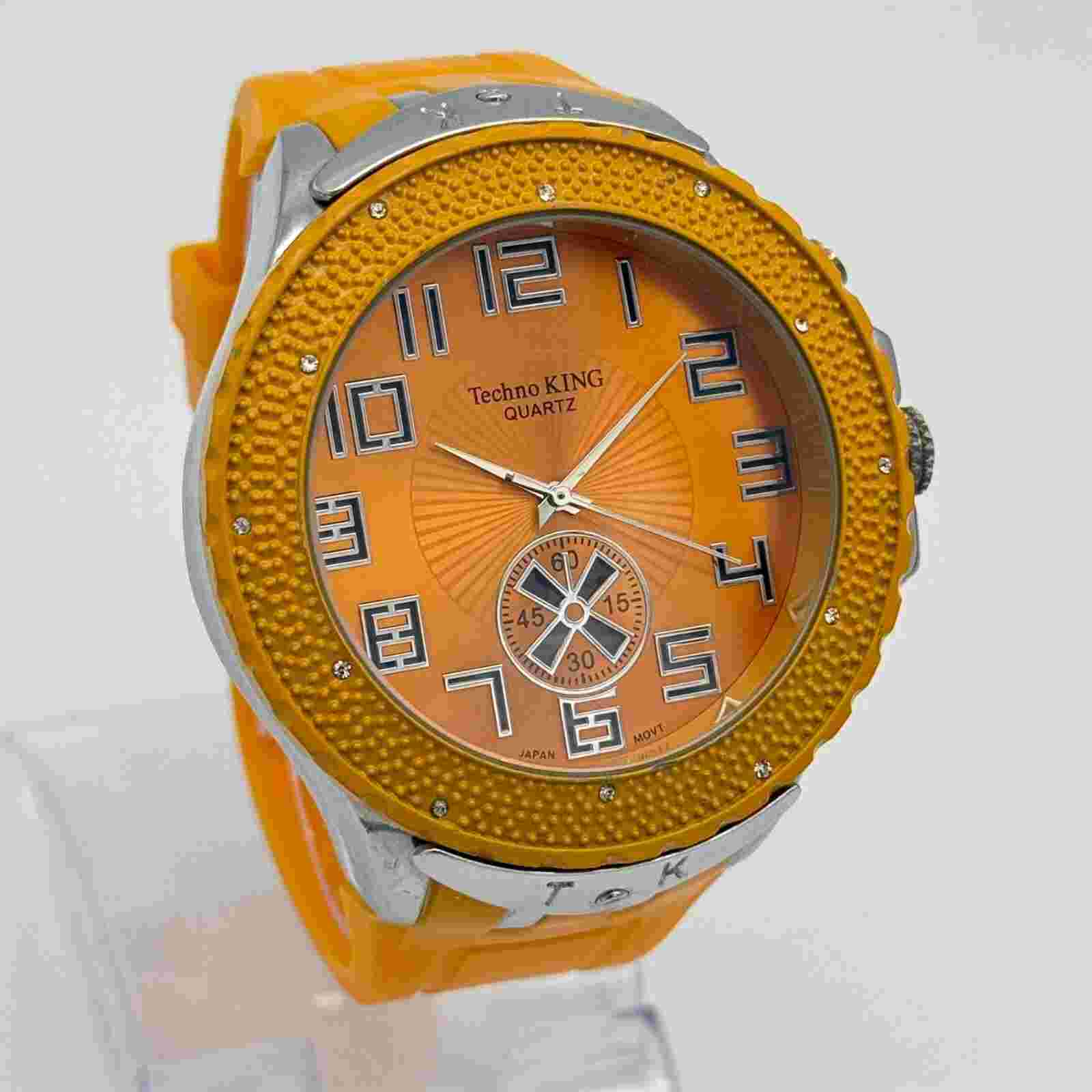 Men's TECHNO KING Oversized 54mm Orange Watch, Silver Tone Case, Crystals TK1033