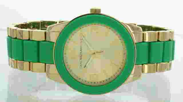 NIB Isaac Mizrahi Live! Ladies Two tone Watch Gold tone/Green & 2 Extra Bezel