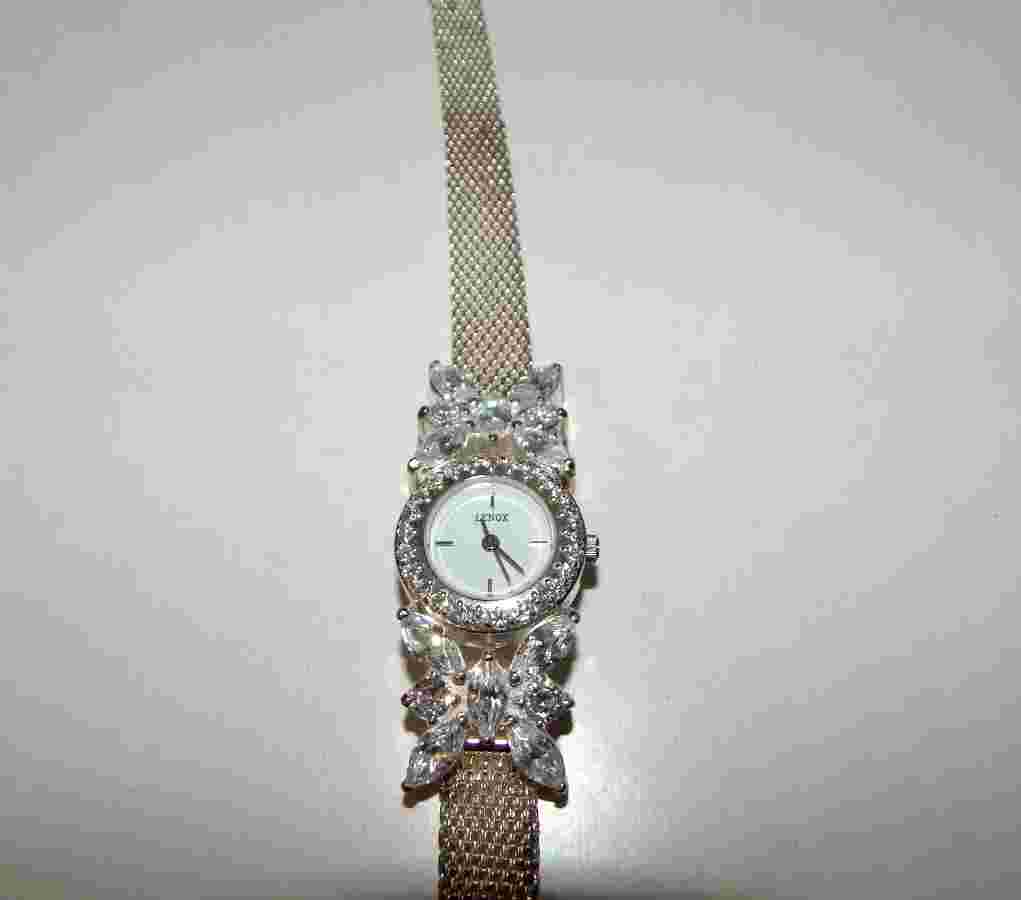 Vintage LENOX Crystal Butterfly Sterling Silver Ladies Watch with Mesh Band