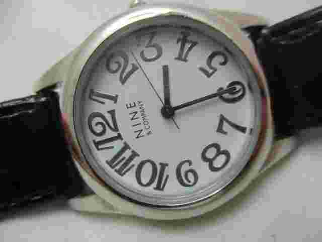 Nine & Company Watch Black Buckle Band Round White Face Silver Tone