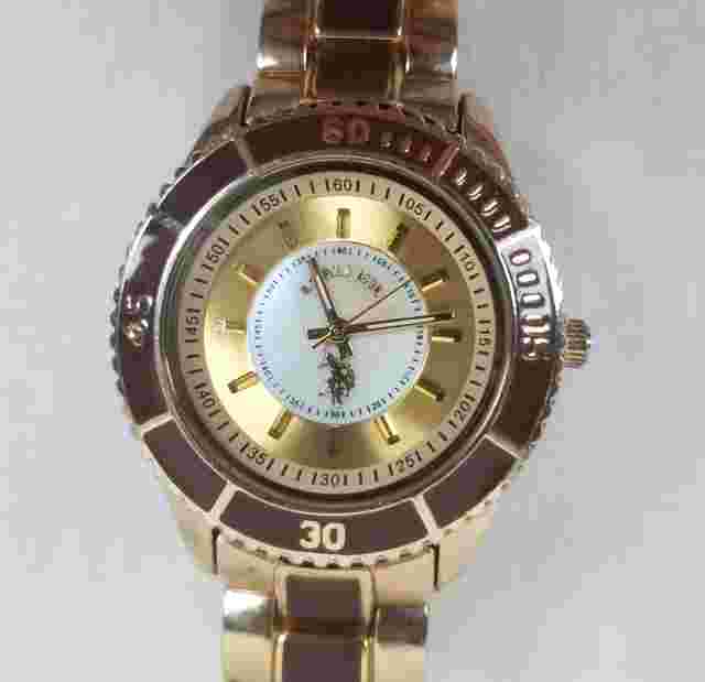 Mens US Polo Assn Watch New Battery USC 40008 Gold Brown