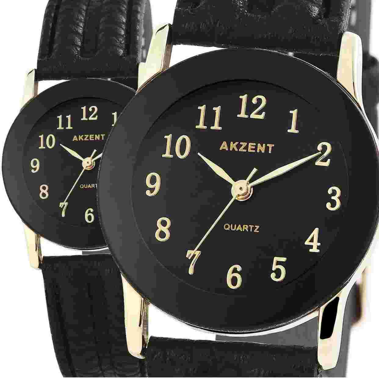Women's Watch Black Gold Real Leather Wrist Watch Quartz U432