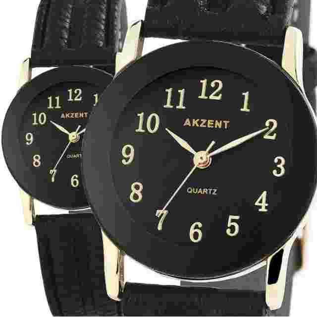 Women's Watch Black Gold Real Leather Wrist Watch Quartz U432