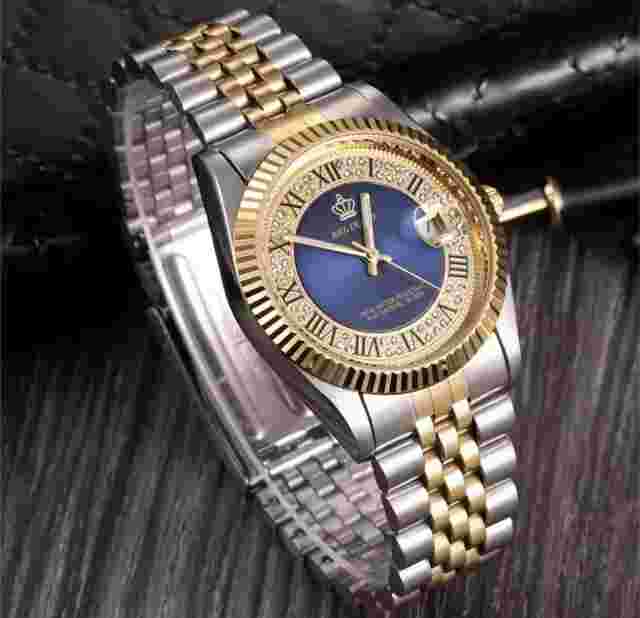 Reginald Mens Wrist Watch Silver Gold Navy Blue Analog Quartz New Battery. New