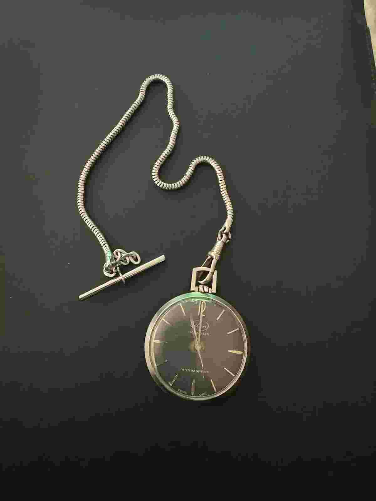 Vintage "Eden" 17 Jewels Antimagnetic Pocket Watch Swiss Made. Rare Blue. Repair
