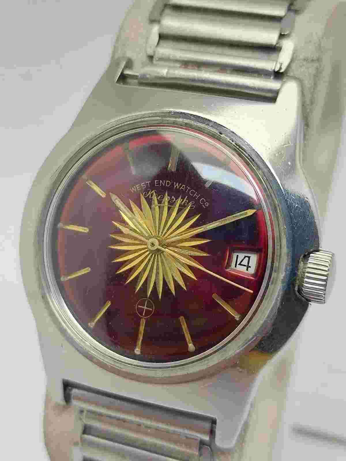 Big Size Military West End Watch Sun Burst Maroon Dial Vintage Hand Wind 36mm