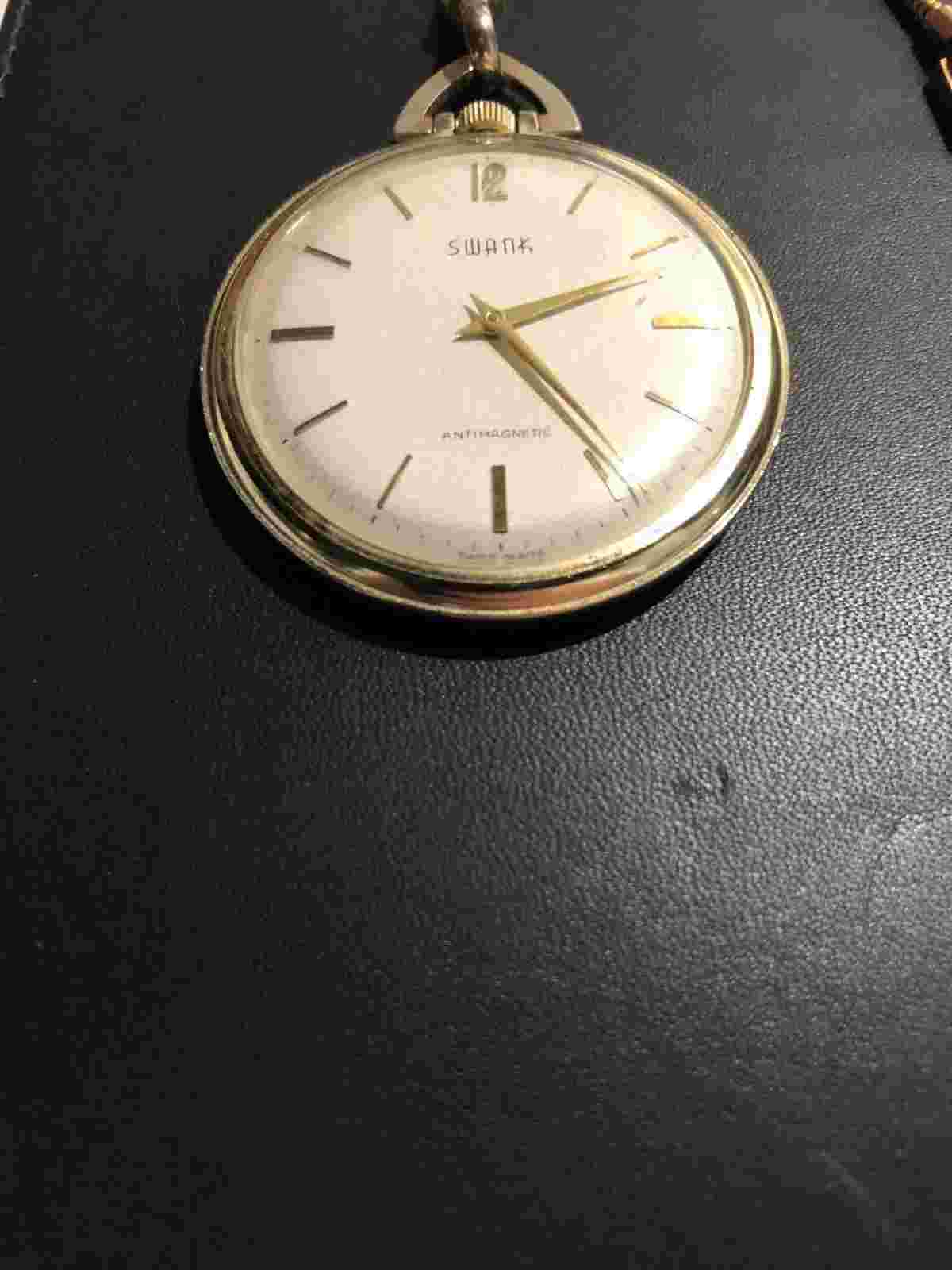Swank Gold Tone Pocket Manual Winding Watch One Jewel Swiss Made