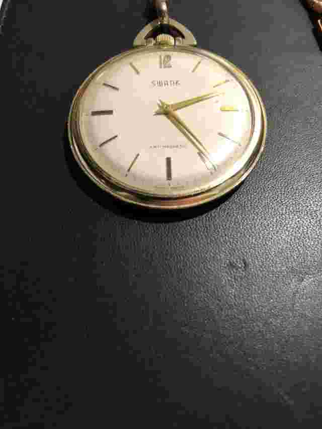 Swank Gold Tone Pocket Manual Winding Watch One Jewel Swiss Made