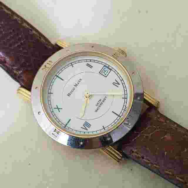HUGO MAXX Analog Quartz Watch Cream Dial Brown Leather Band...NEW BATTERY