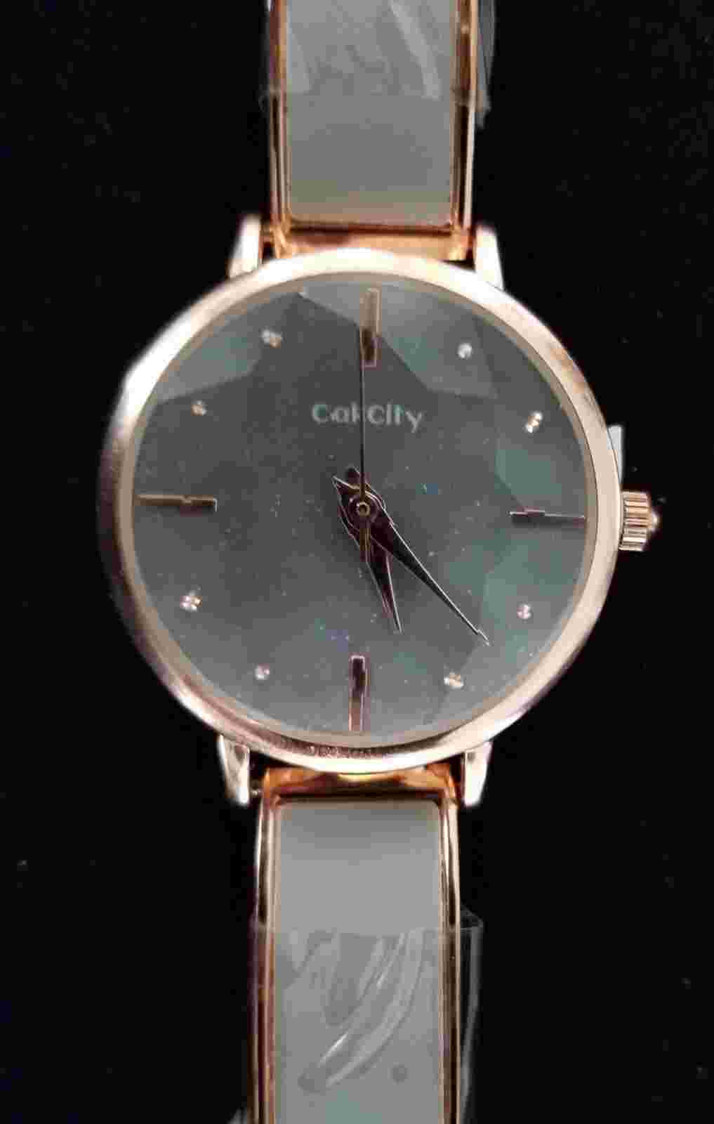 CakCity Rose Gold Watch CK008 Faceted Crystal Never Worn 7.25" Max New Battery