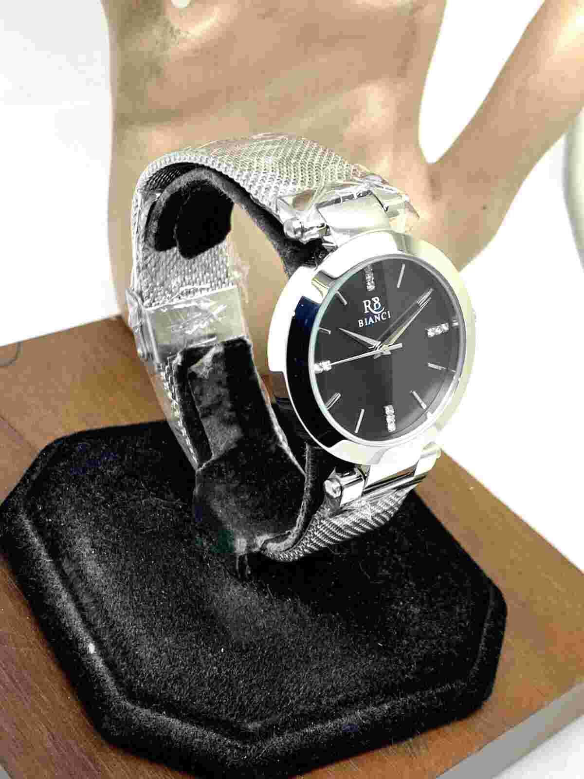 Roberto Bianci Women's Watch RB0401 Black Dial Quartz Gemmed Silver Steel 34mm