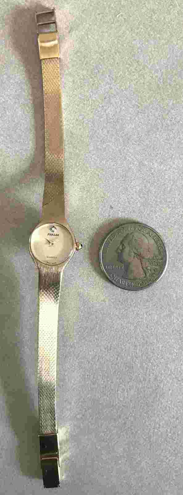 Vtg 80s Phasar Diamond Analog Quartz Stainless Steel Goldtone Band Wrist Watch