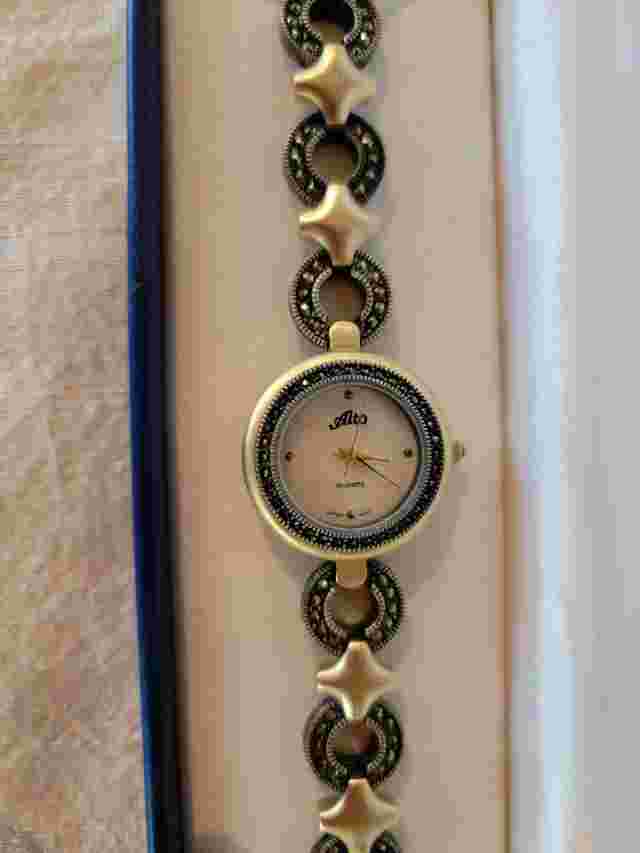 ALTO Quartz Movement Bracelet Watch Marcasite and Goldtone NIB