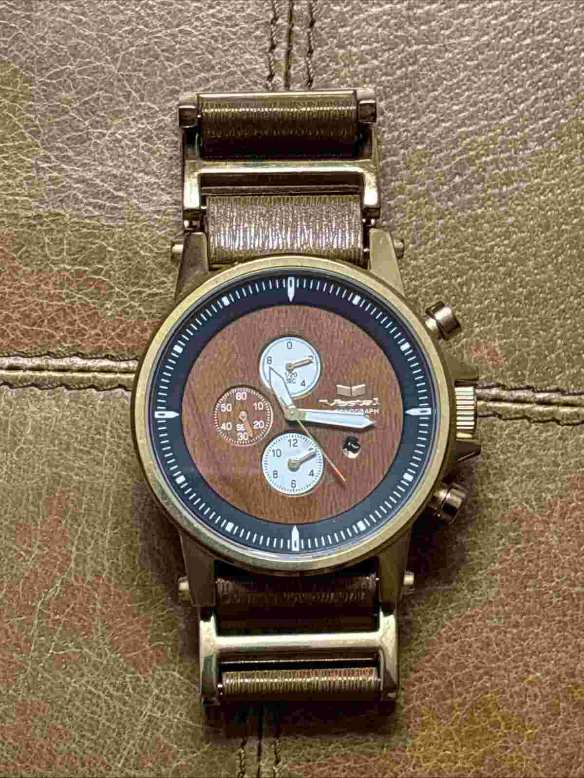 Vestal Plexi 45mm Watch Men’s - Gold & Wood Grain