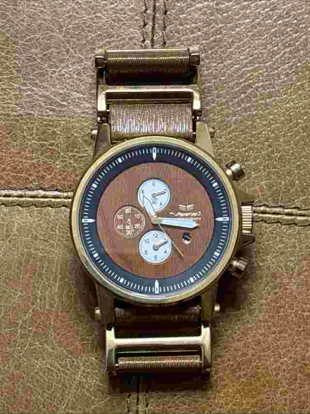 Vestal Plexi 45mm Watch Men’s - Gold & Wood Grain