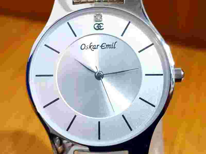 Mens Silver Rice-Bead Bracelet Slim Oskar Emil Ascot Gents Diamond Watch