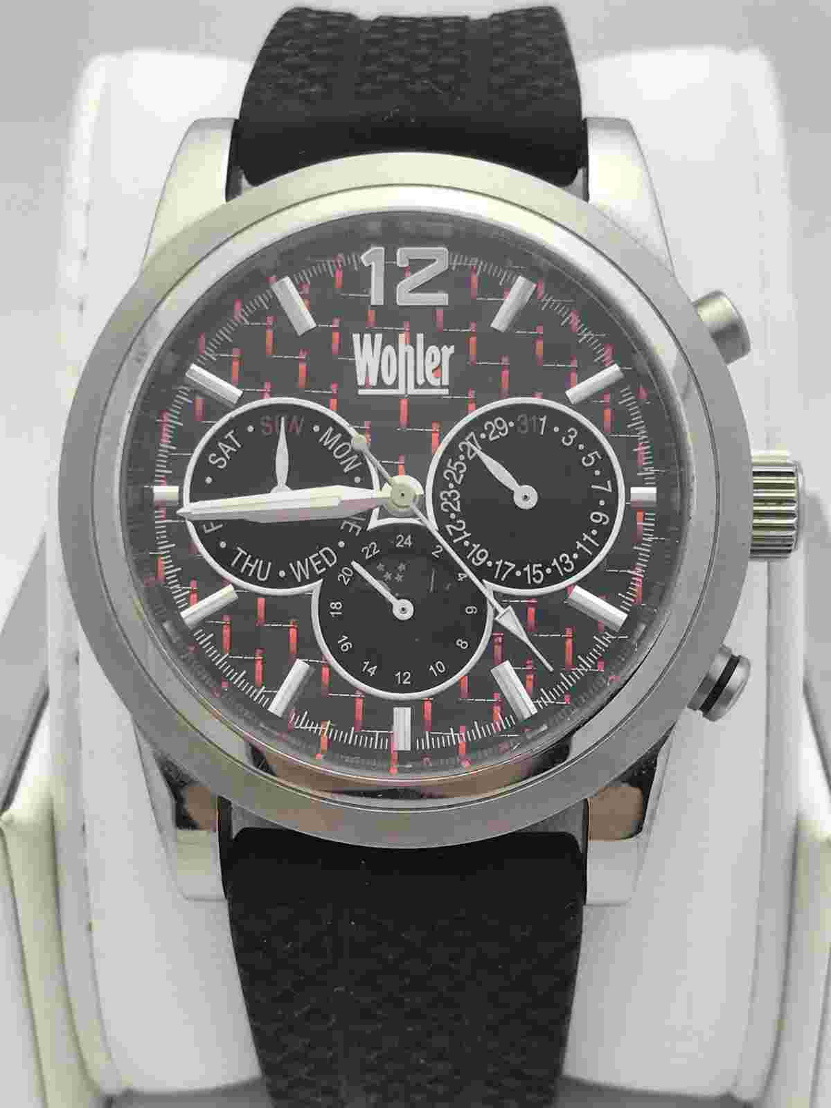Wohler Men's Black/Red Dial Black Silicone Band Watch W-3016-146