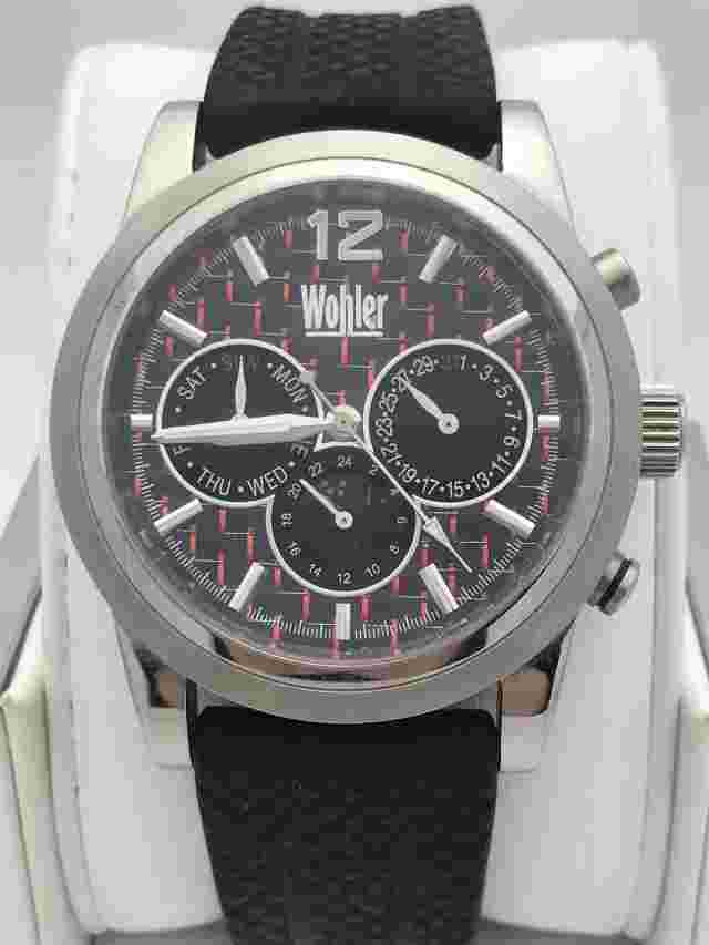 Wohler Men's Black/Red Dial Black Silicone Band Watch W-3016-146