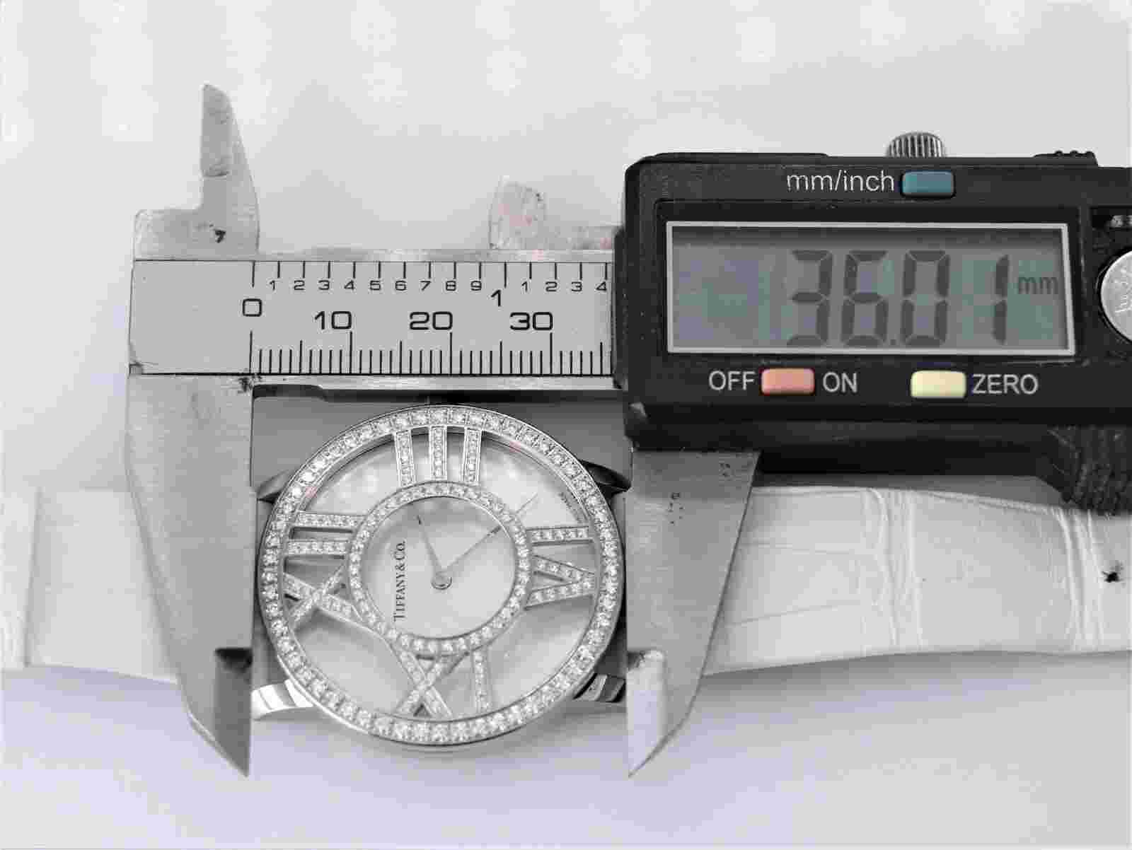 $24,000 Tiffany & Co 36mm Atlas Pave Diamond 18k White Gold Roman Numerals Watch