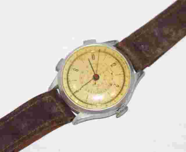 Vintage Men's Telemetre Wristwatch Mechanical Swiss Gold Dial Sport Stop Watch