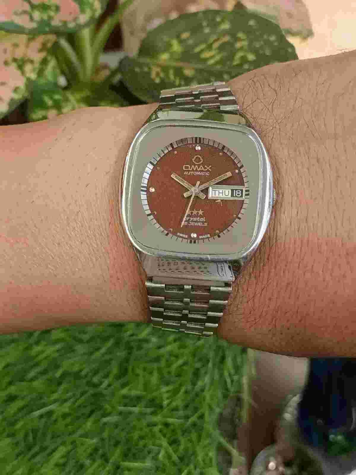 AUTHENTIC OMAX AUTOMATIC CRYSTAL 25 JEWELS SWISS MEN'S BROWN DIAL HC7061 VINTAGE