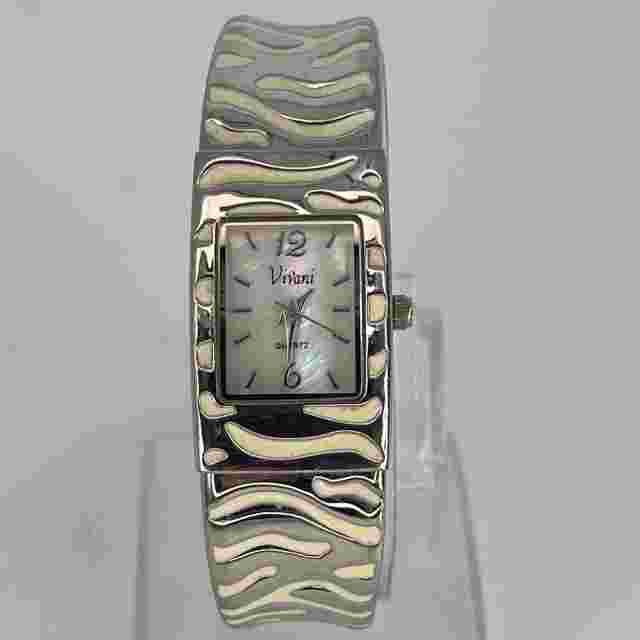 Vivani Women's Watch Cuff Style Silver & White Zebra Design MOP Dial NEW BATTERY