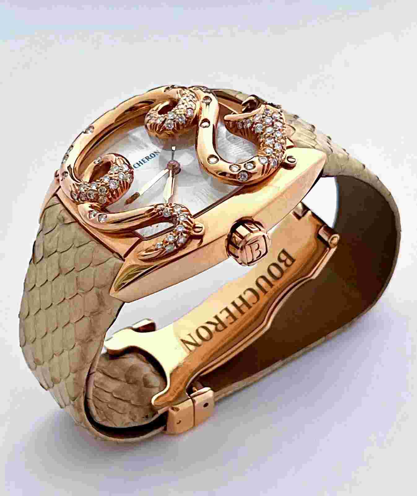 BOUCHERON MEC COBRA WATCH 18K ROSE GOLD, DIAMONDS, AUTOMATIC, APPR. RET USD $36K